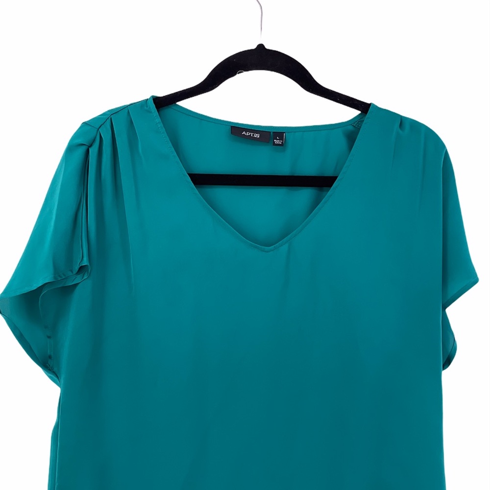 Apt 9 Green V Neck Pullover Short Sleeve Blouse L